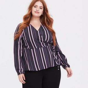 Torrid Striped Crepe Surplice Blouse Top